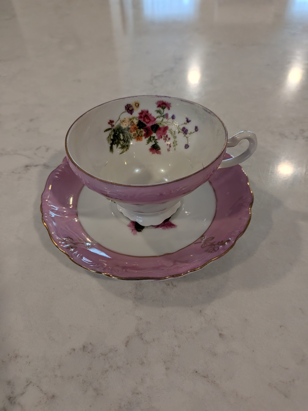 Vintage From Occupation Japan 1950s Pink Floral Porcelain Teacup and Saucer Set
